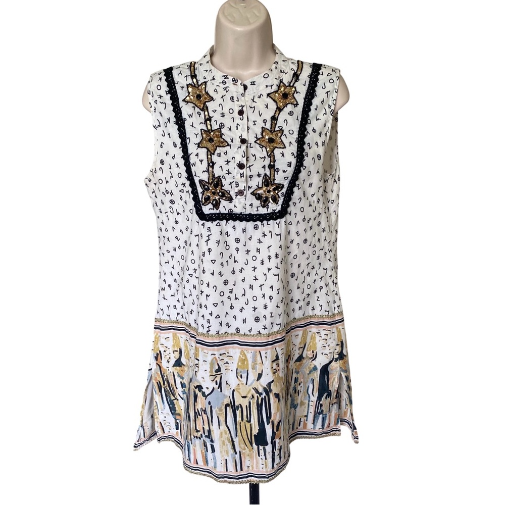 ✨ Modaposa Women’s Dress White & Black Gold Sequins & Beads, Two Prints S: Med